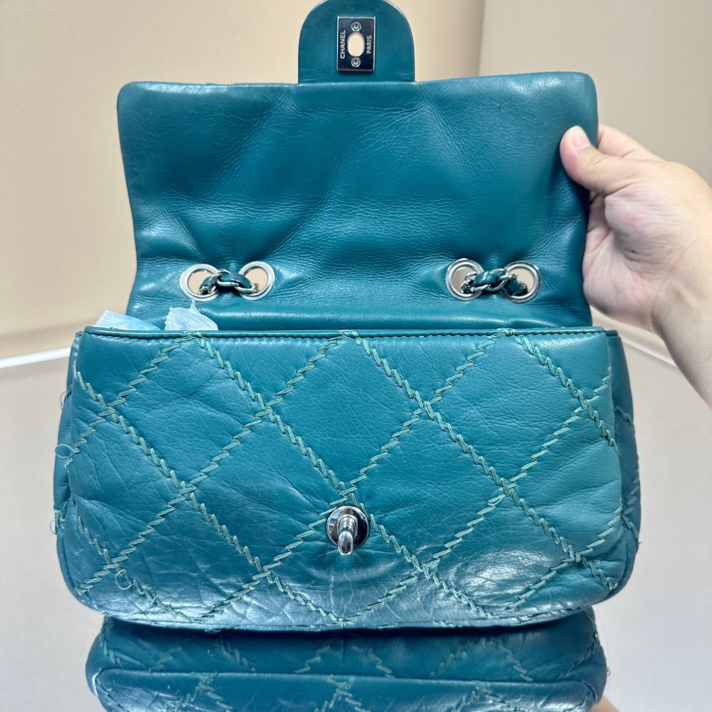 Chanel - Classic Flap with Exposed Stitching - Leather - Green - (small)