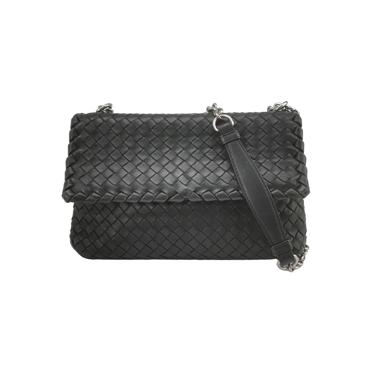 Bottega Veneta - Intrecciato Chain Flap Bag - Leather - Black - (Medium)