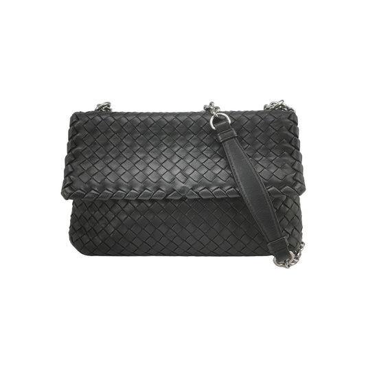 Bottega Veneta - Intrecciato Chain Flap Bag - Leather - Black - (Medium)