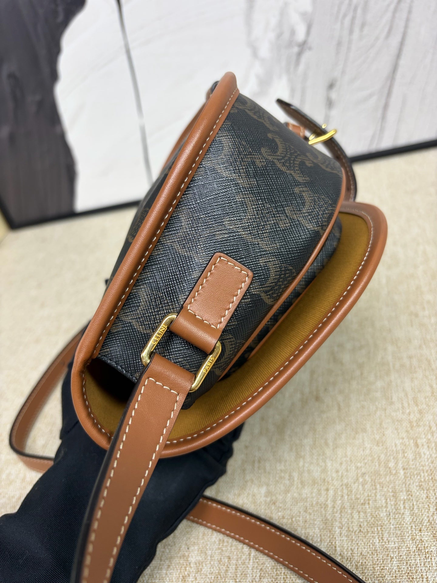 Celine - Triomphe Monogram Saddle Bag - Triomphe Canvas with Calfskin Leather Trim - Brown - (Small)