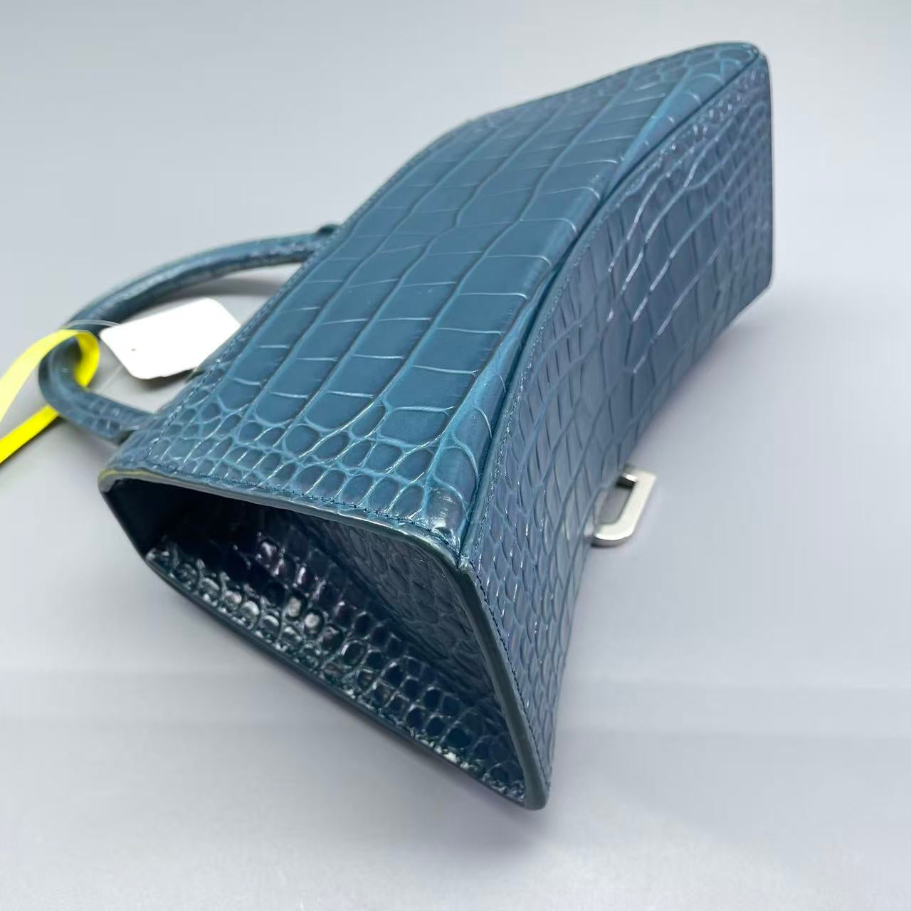 Balenciaga - Hourglass Bag S - Calfskin leather with crocodile embossing - Blue - (small)