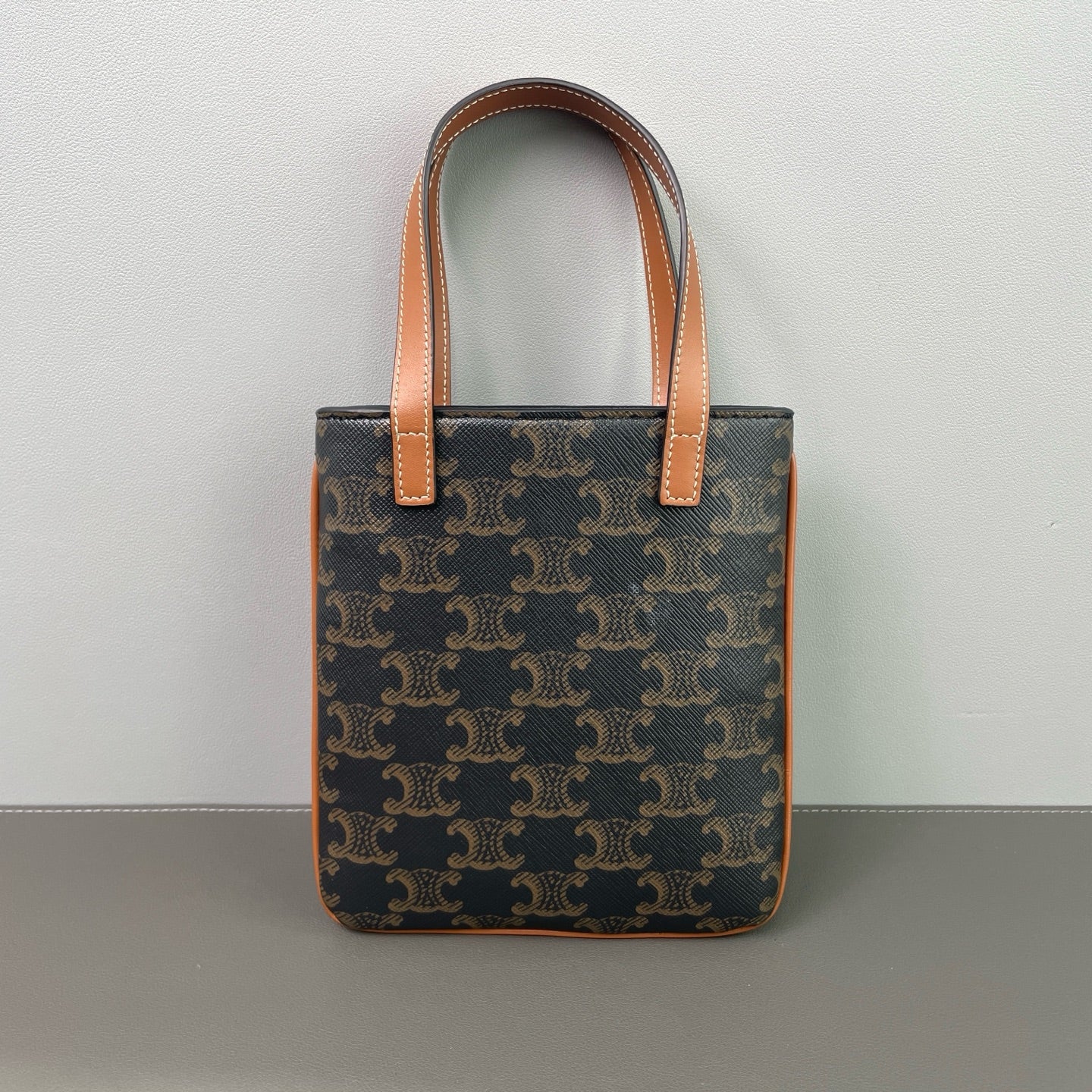 Celine - Triomphe Canvas Mini Vertical Cabas - Coated canvas with calfskin leather trim - Brown - (mini)