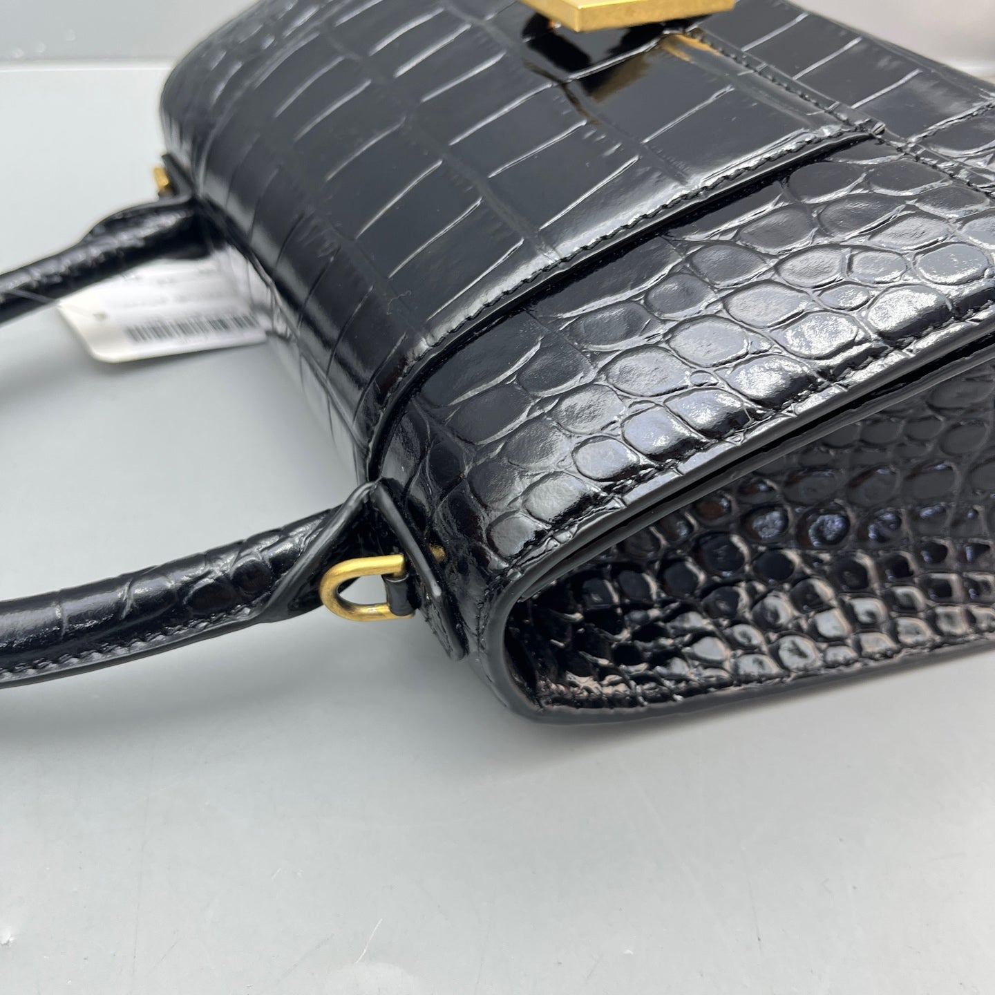 Balenciaga - Hourglass S Bag - Croc-embossed calfskin leather - Black - (Small)