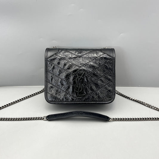 Saint Laurent - Niki Mini Chain Bag - Distressed calfskin leather - Black - (mini)