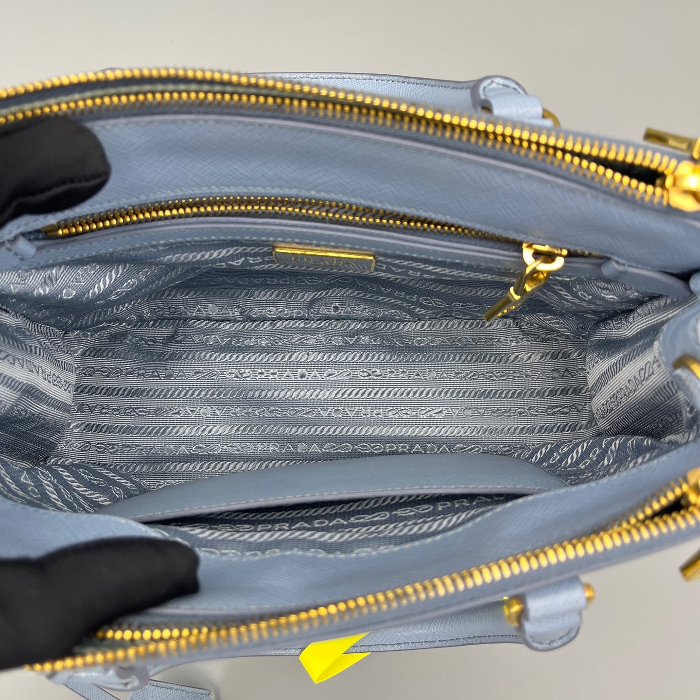 Prada - Saffiano Lux Double Zip Tote - Saffiano leather - Blue - (Small)