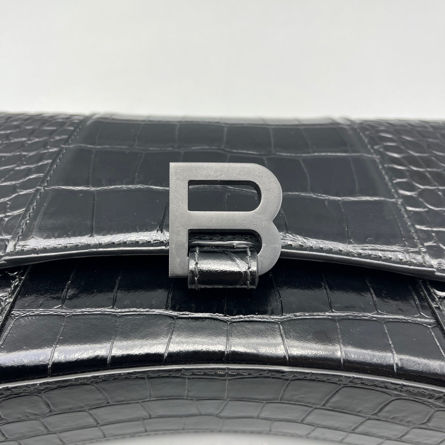 Balenciaga - Hourglass Mini - Calfskin leather with crocodile embossing - Black - (mini)