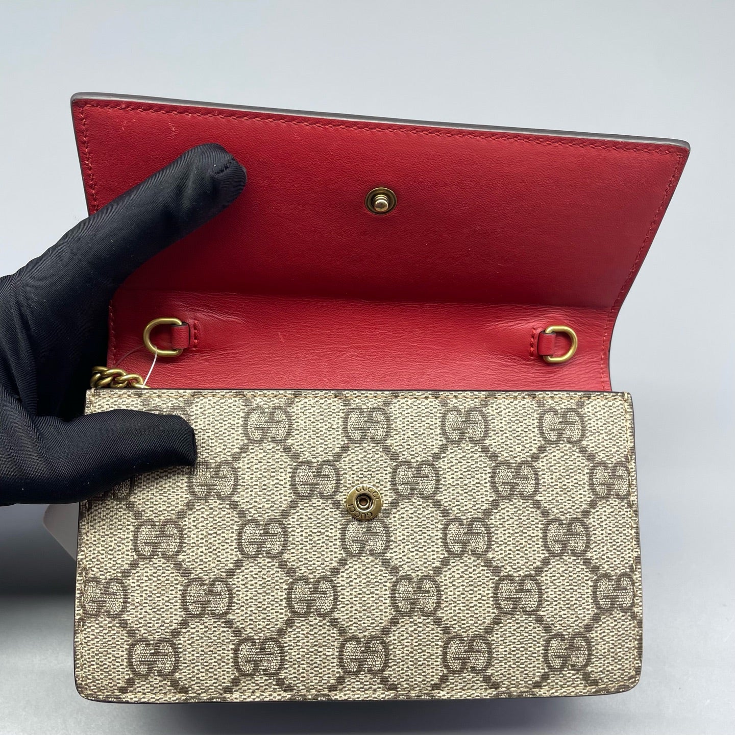 Gucci - GG Supreme Cherry Wallet on Chain - Coated canvas with leather trim - Beige with Red accents - (mini)