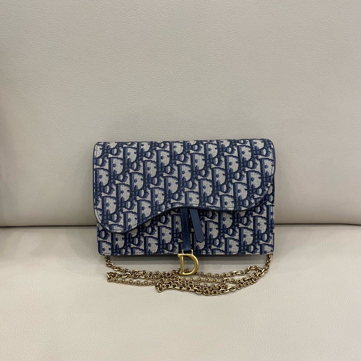 Dior - Saddle WOC (Wallet on Chain) - Oblique jacquard canvas - Blue - (small)