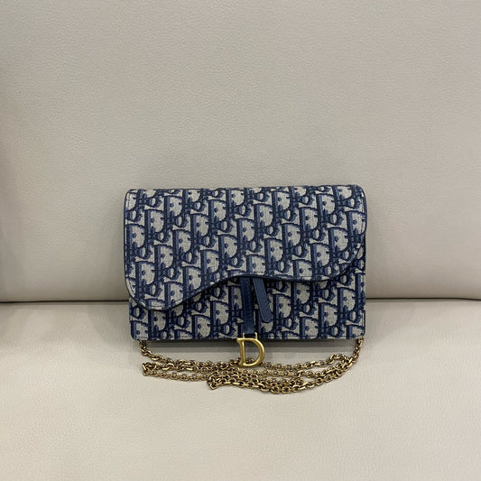 Dior - Saddle WOC (Wallet on Chain) - Oblique jacquard canvas - Blue - (small)