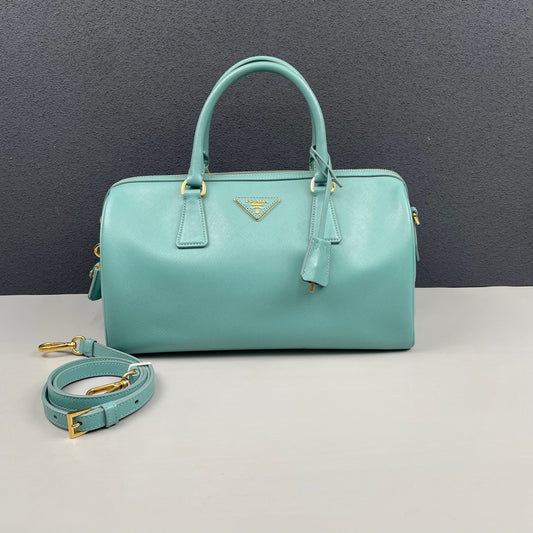 Prada - Saffiano Lux Boston Bag - Saffiano leather - Aqua Blue - (Medium)