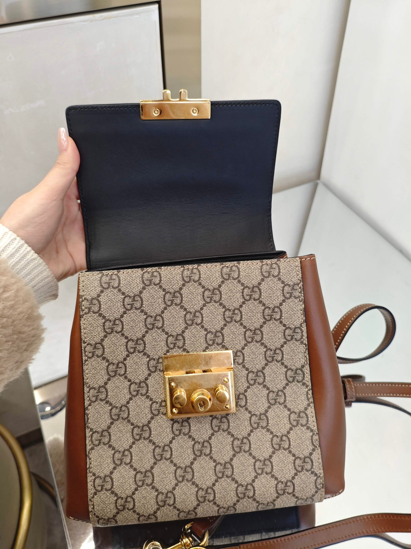 Gucci - Padlock Backpack - GG Supreme canvas with leather trim - Black and Brown - (small)