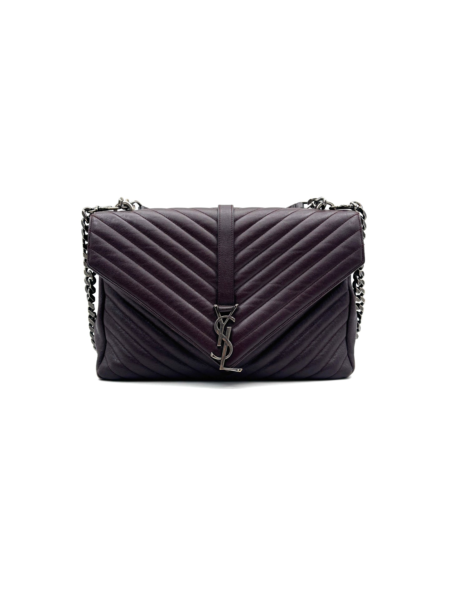 Saint Laurent - Monogram Envelope Bag - Leather - Burgundy - (medium)