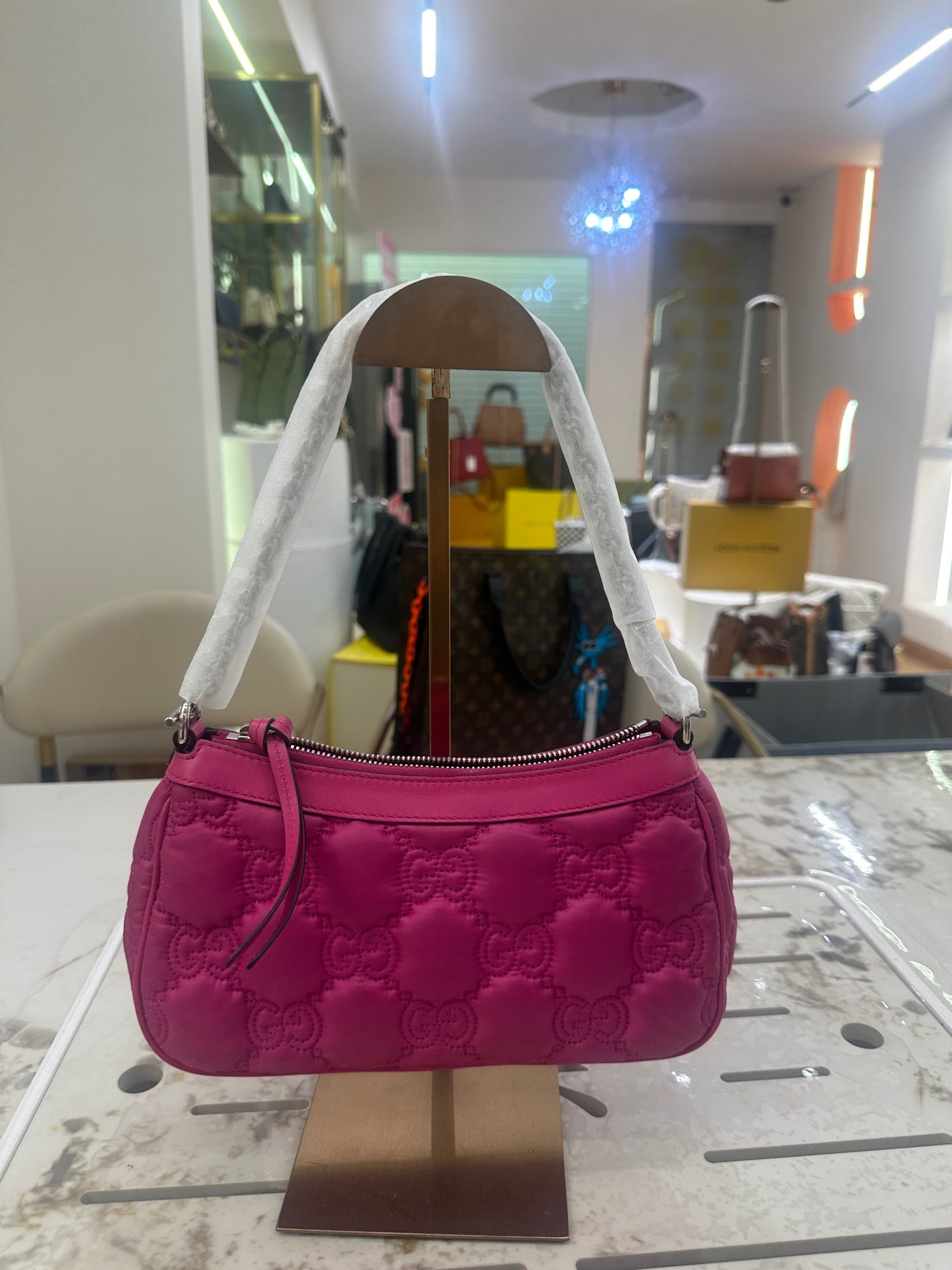 Gucci - GG Matelassé Handbag - Padded leather with leather trim - Pink - (small)