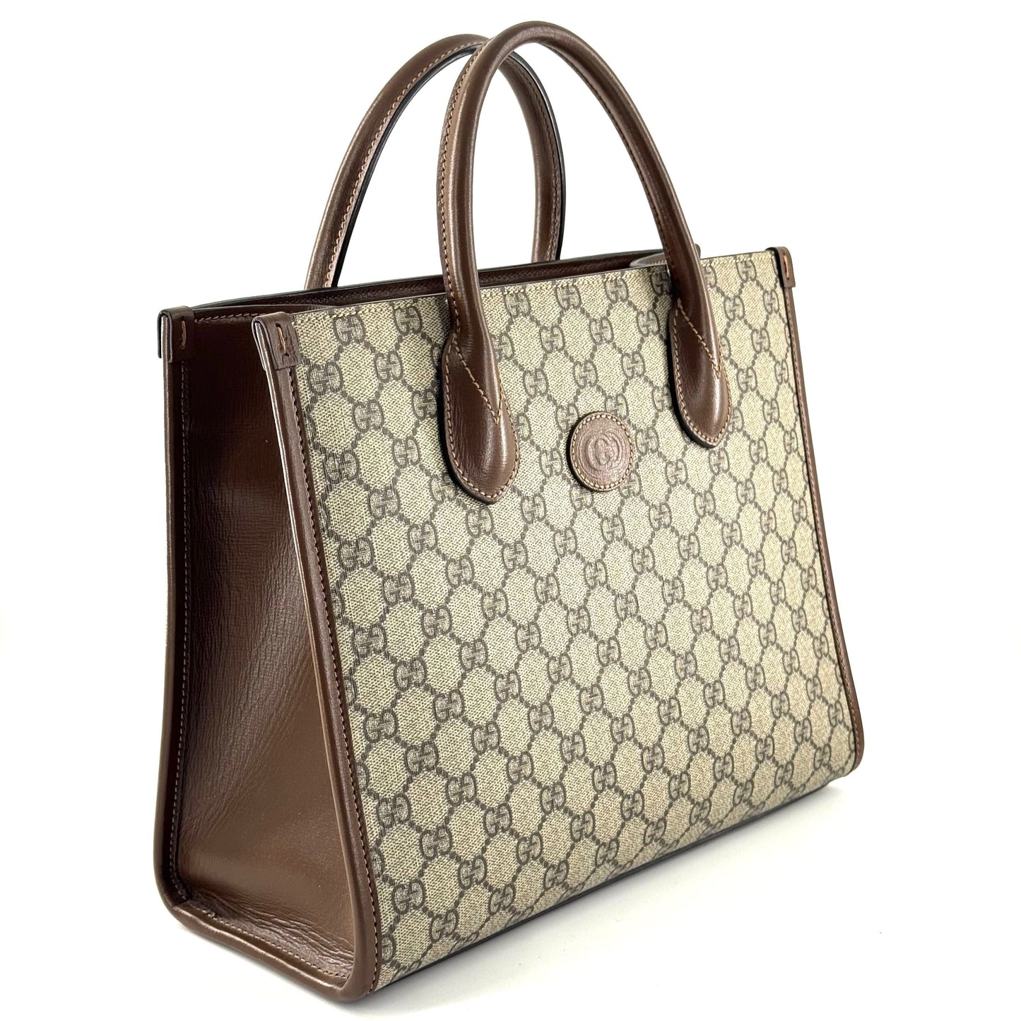 Gucci - Ophidia Small Tote Bag - GG Supreme coated canvas with leather trim - Beige and Brown - (small)