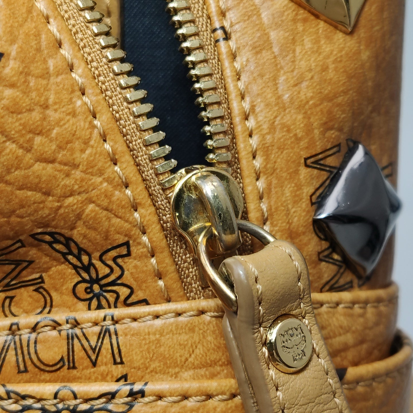 MCM - Stark Studded Mini Backpack - Visetos coated canvas with leather trim - Brown - (mini)