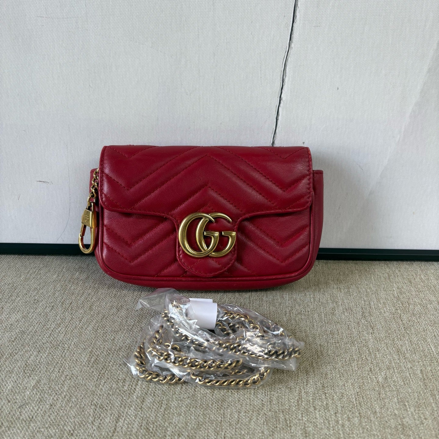 Gucci - GG Marmont Mini Chain Bag - Leather - Red - (mini)
