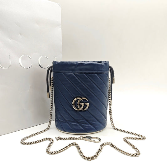 Gucci - Marmont Mini Bucket Bag - Leather - Navy - (mini)