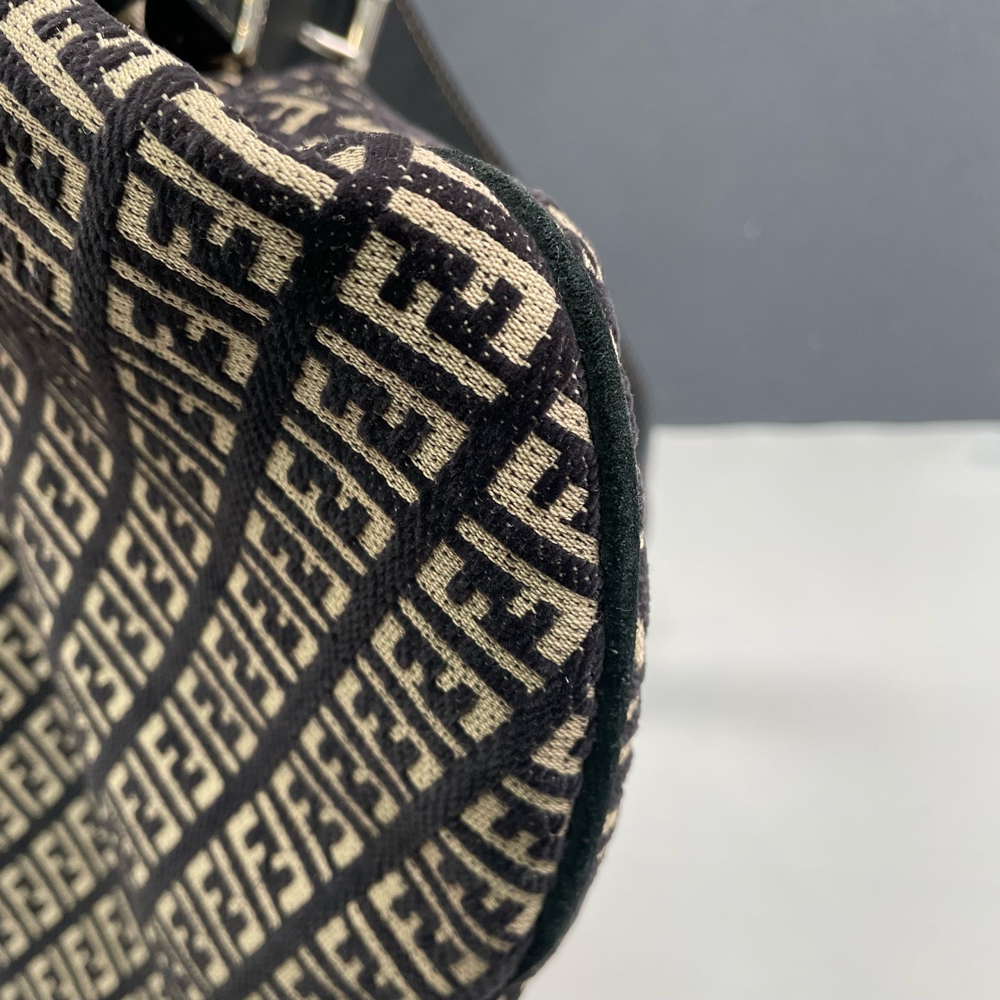 Fendi - Shoulder Bag - Jacquard canvas with leather trim - Black and Beige - (medium)