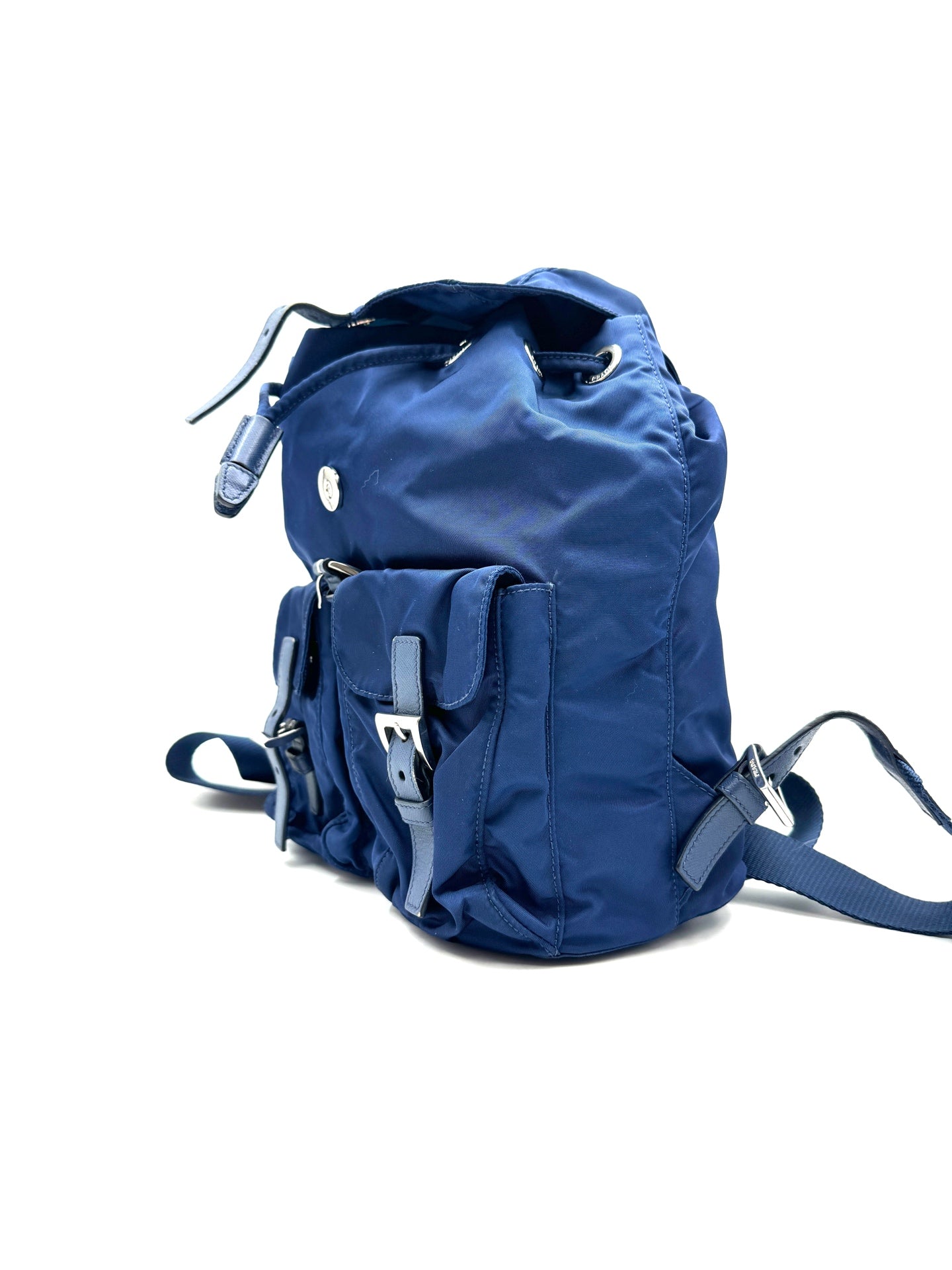 Prada - Nylon Flap Backpack - Polyamide nylon with leather trim - Blue - (medium)
