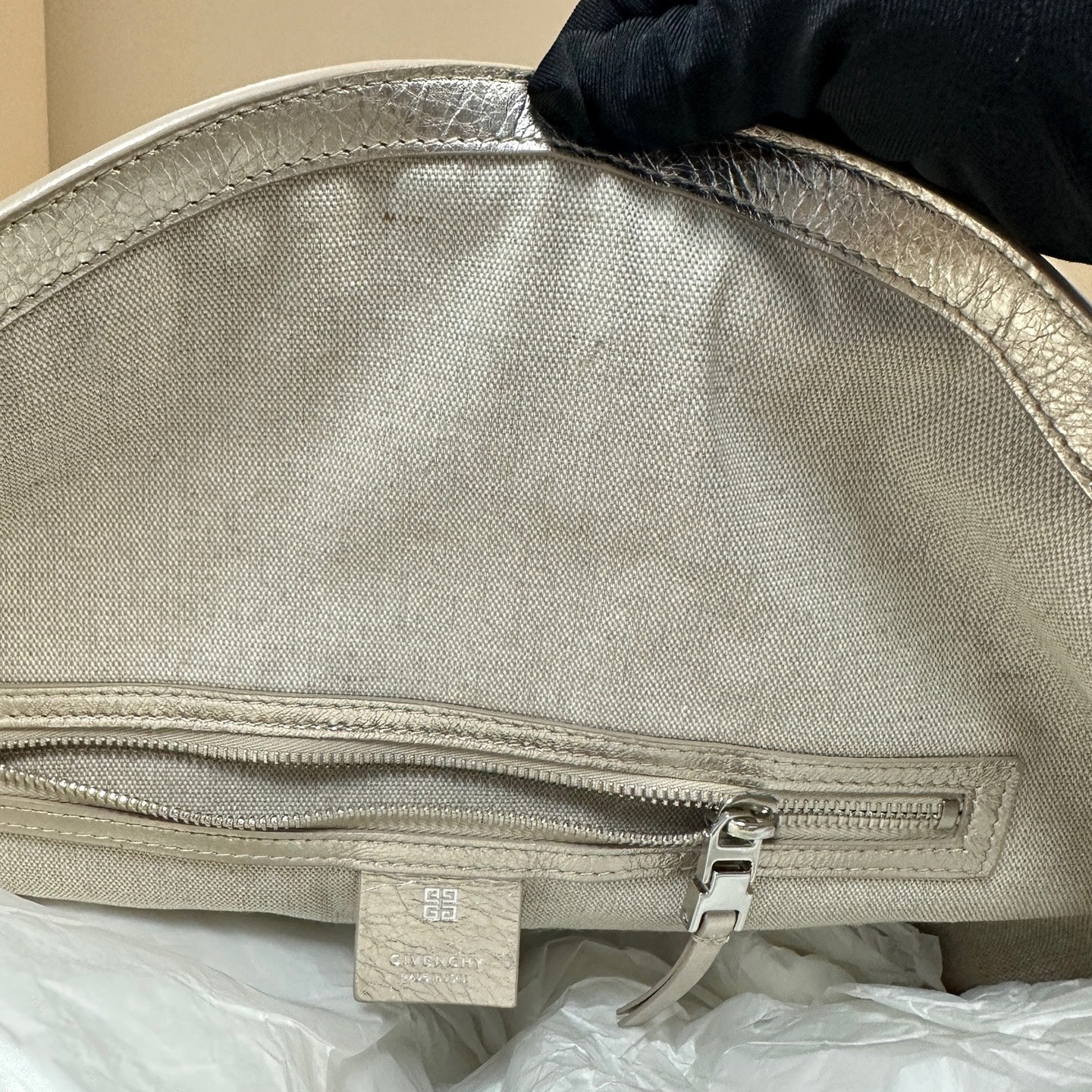 Givenchy - Voyou Crossbody Bag - Distressed metallic calfskin leather (Exterior), Canvas (Interior) - Metallic Silver - (Medium)