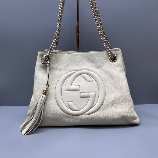 Gucci - Soho Tassel Tote - Pebbled leather - White - (Large)