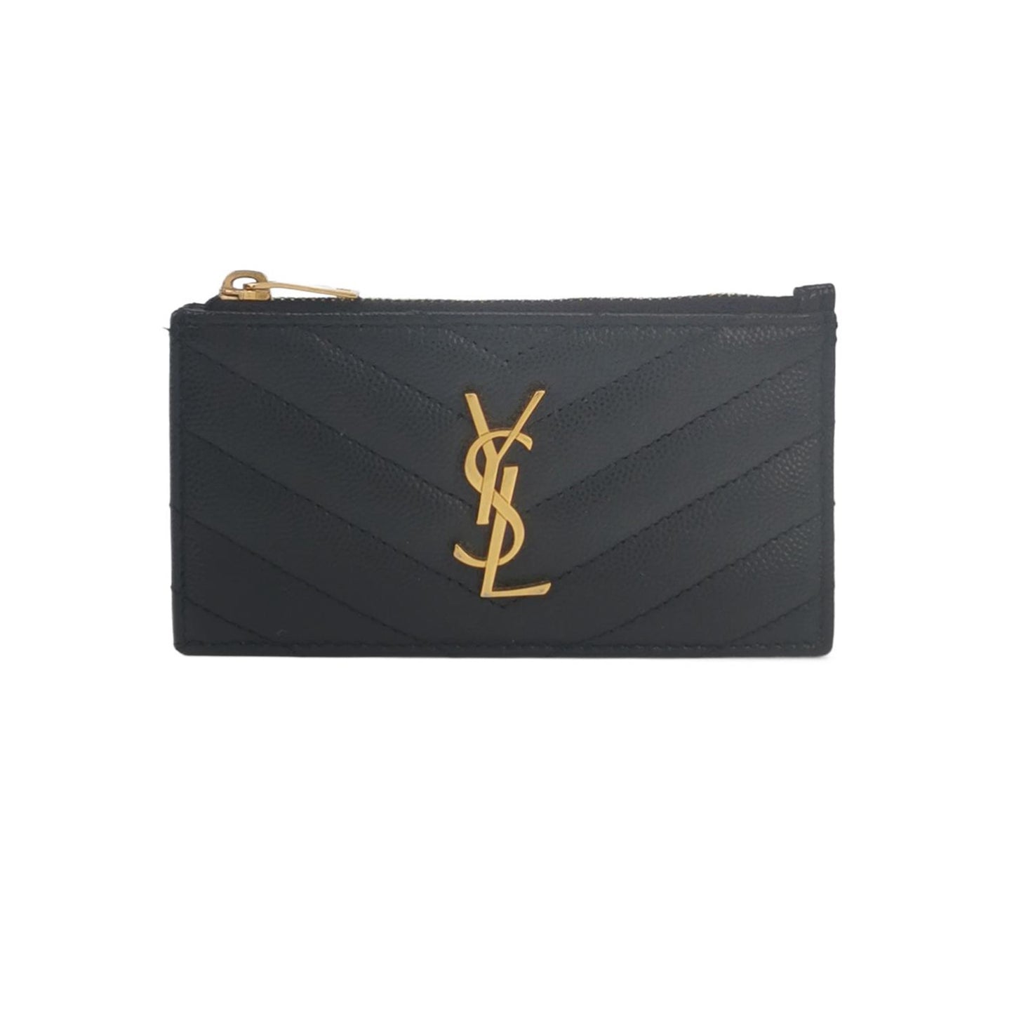 Saint Laurent - MONOGRAM MATELASSE Zippered Card Case 607915BOW011000 - Grained leather - Black - (Small)
