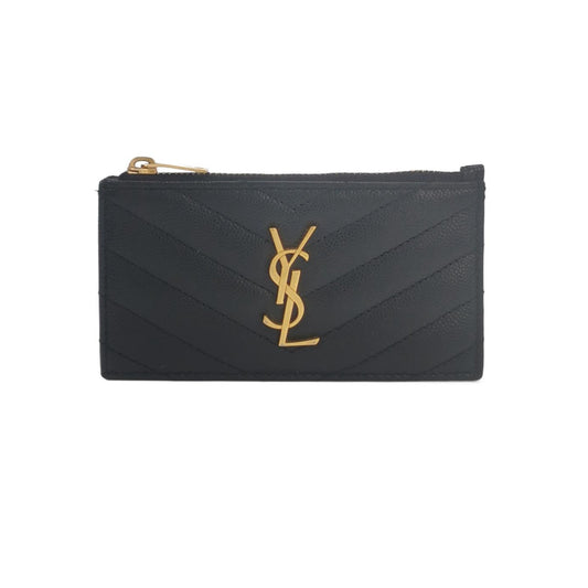 Saint Laurent - MONOGRAM MATELASSE Zippered Card Case 607915BOW011000 - Grained leather - Black - (Small)