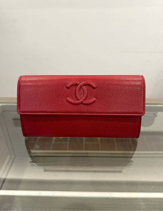 Chanel - Classic Flap Long Wallet - Caviar leather - Red - (medium)