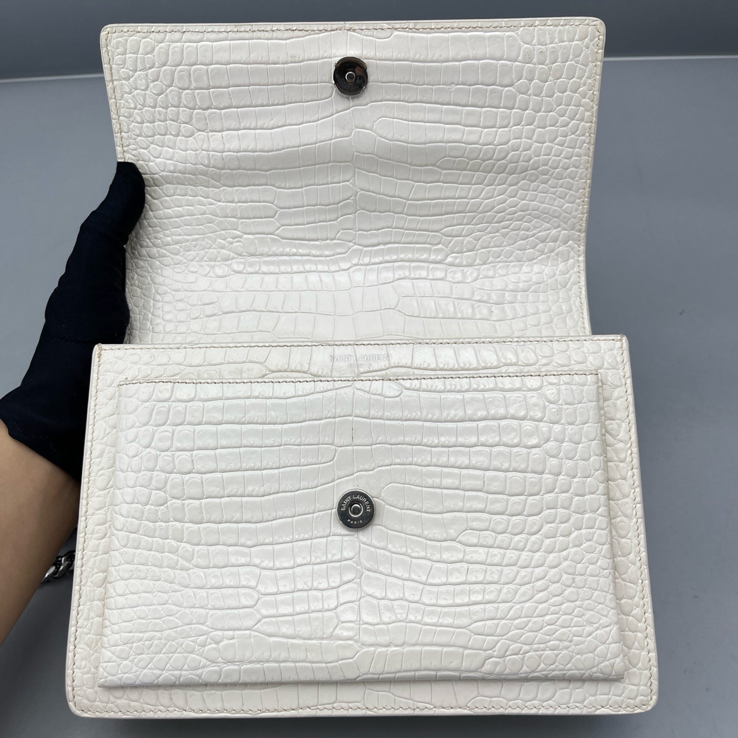 Saint Laurent - Sunset - Crocodile-embossed leather - White - (Medium)