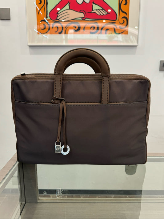 Loro Piana - Briefcase - Technical polyamide fabric with leather trim - Brown - (medium)