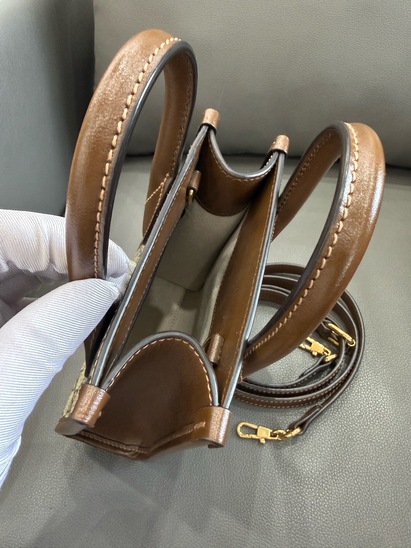 Gucci - Ophidia Mini Tote - GG Supreme canvas with leather trim - Beige and Brown - (mini)