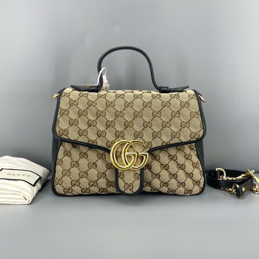 Gucci - GG Marmont Messenger Bag - GG Monogram Canvas and Leather - Beige and Black - (Medium)