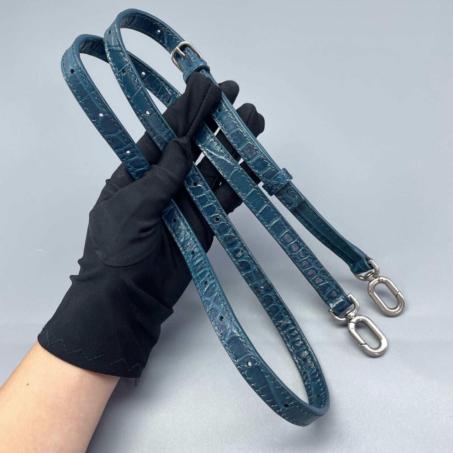 Balenciaga - Hourglass S Bag - Crocodile-embossed leather - Blue - (mini)