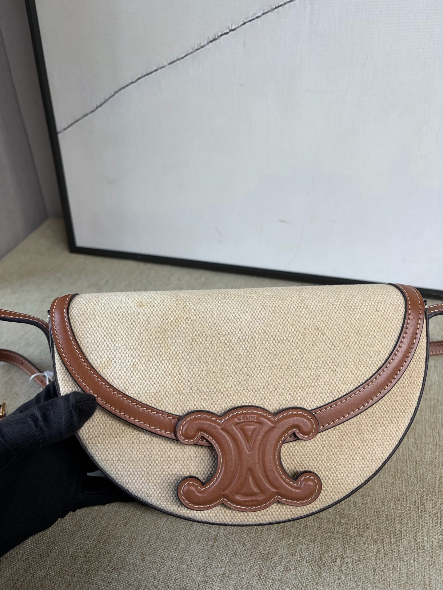 Celine - Besace Triomphe Moon Bag - Canvas with calfskin leather trim - Multicolour - (Small)