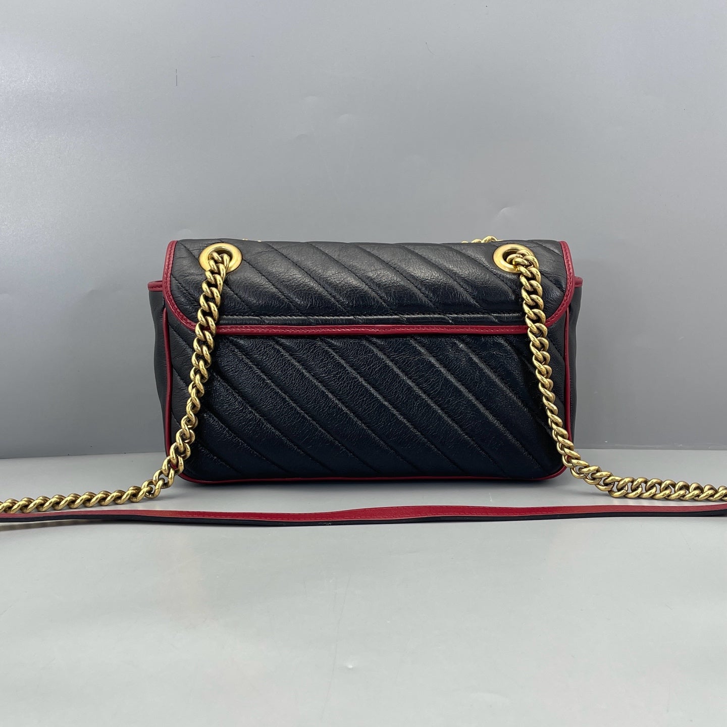 Gucci - GG Marmont Small Shoulder Bag - Leather - Black with Red Trim - (small)