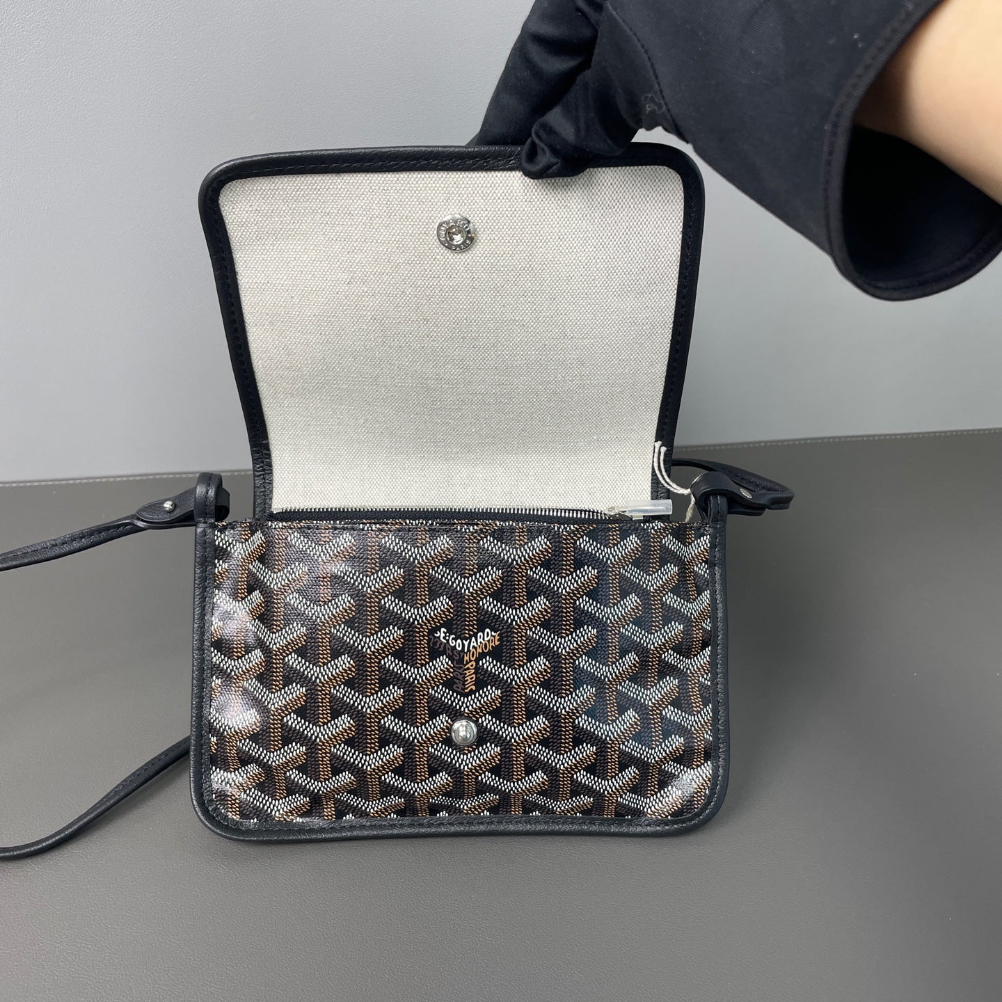 Goyard - Plumet Envelope Bag - Goyardine canvas with leather trim - Black - (mini)