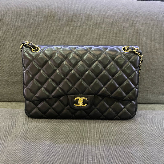 Chanel - Classic Flap Jumbo - Lambskin leather - Black - (large)
