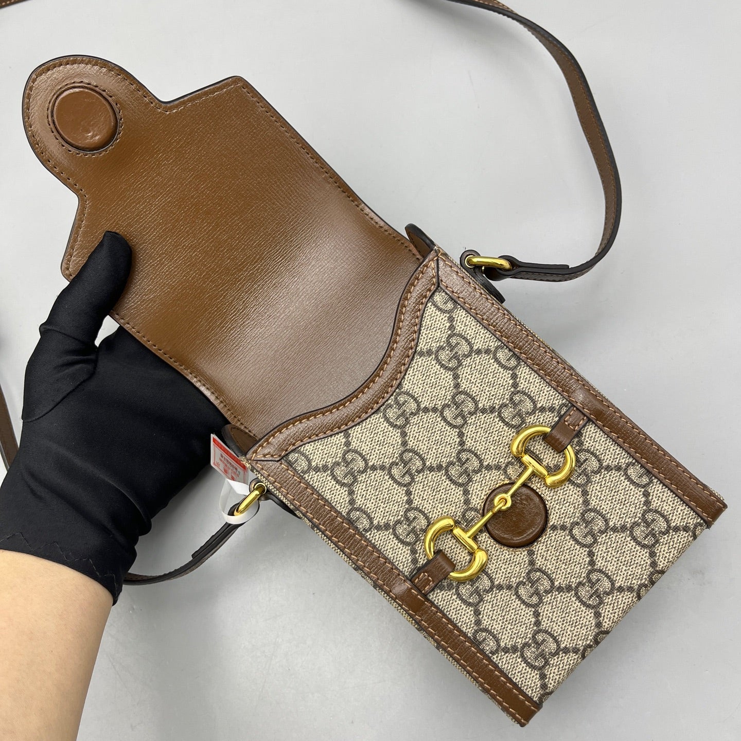 Gucci - Horsebit 1955 Phone Holder - GG Supreme canvas with leather trim - Brown - (mini)