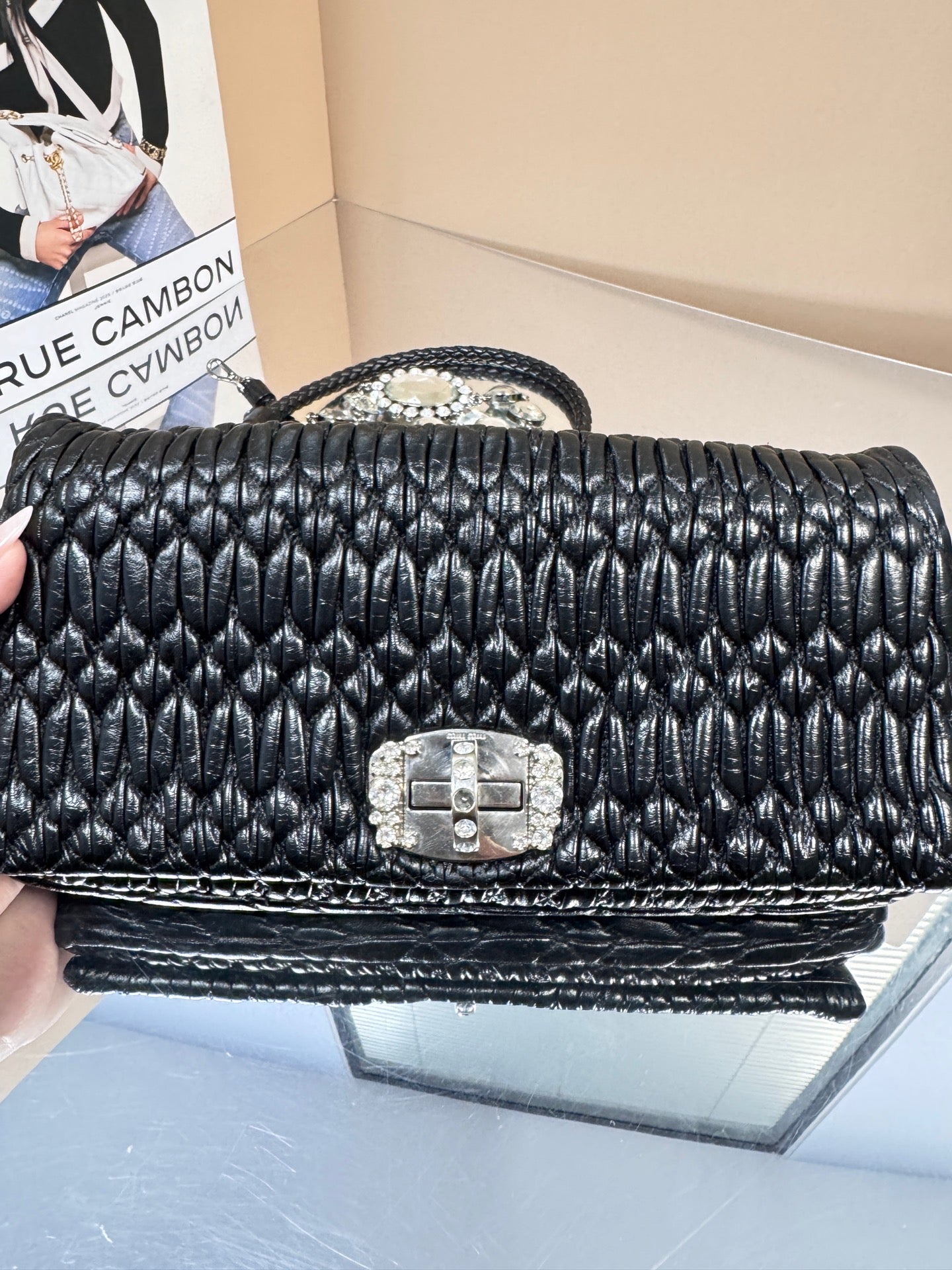 Miumiu - Matelassé Pleated Jewel Bag - Matelassé leather - Black - (medium)