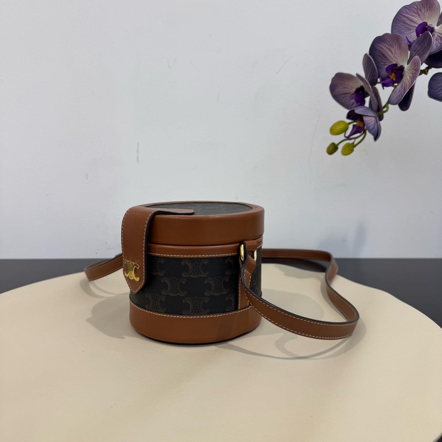 Celine - Triomphe Canvas Cylinder Bag - Triomphe Canvas and Leather - Brown - (small)
