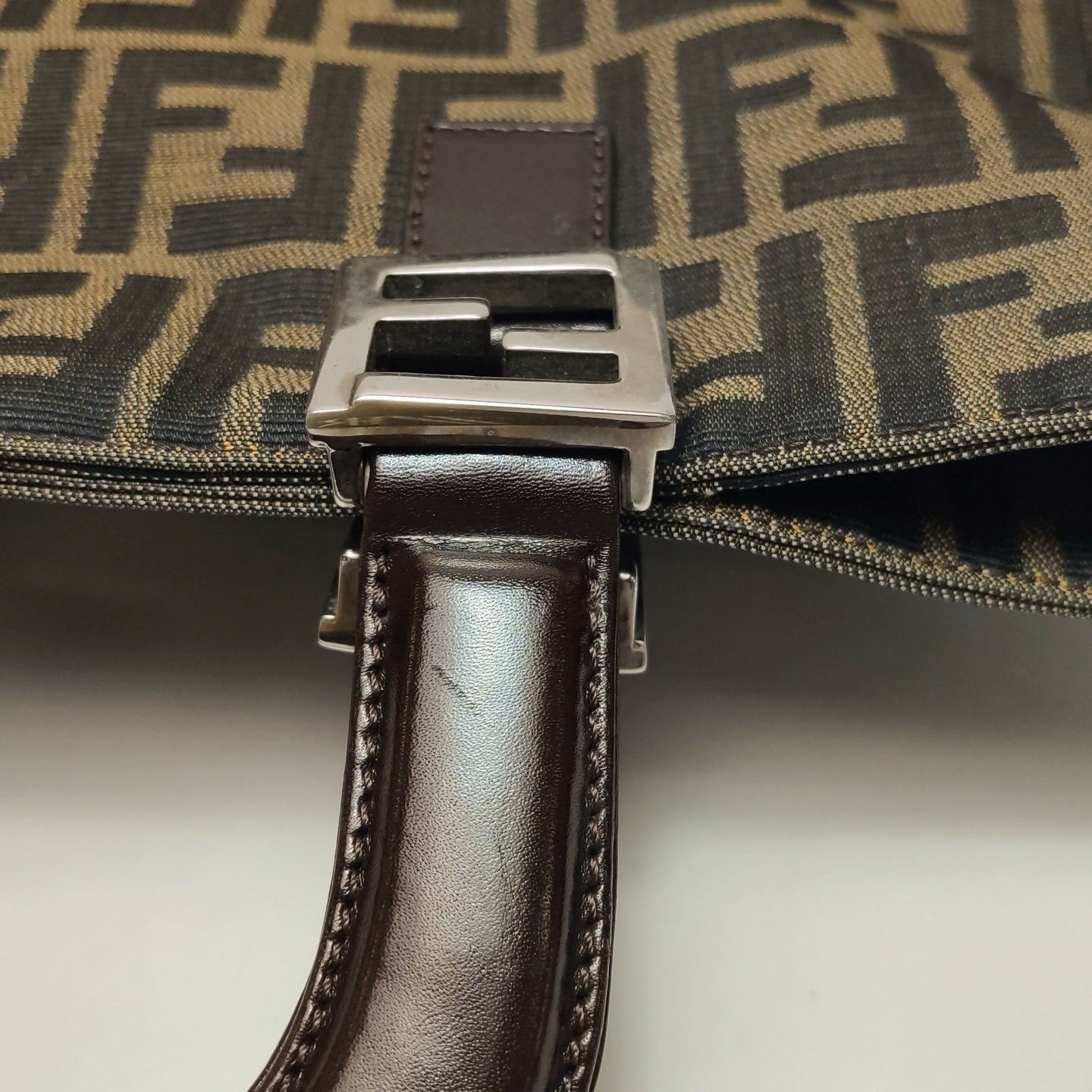 Fendi - Zucca Canvas Tote Bag - Zucca canvas with leather trim - Brown - (small)