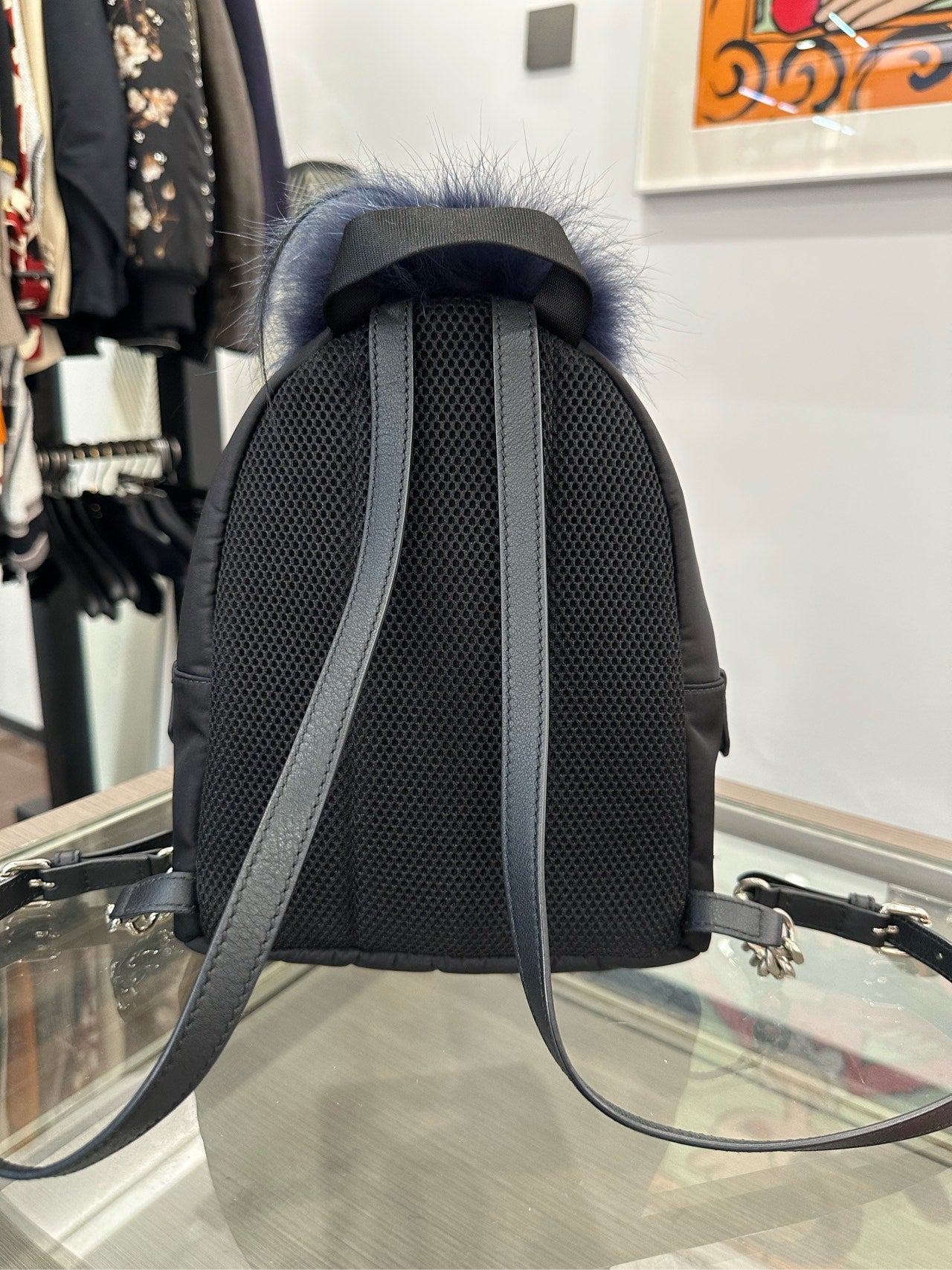 Fendi - Mini Monster Backpack - Synthetic fabric, Mink fur, Leather - Black with Blue, Pink and White accents - (mini)
