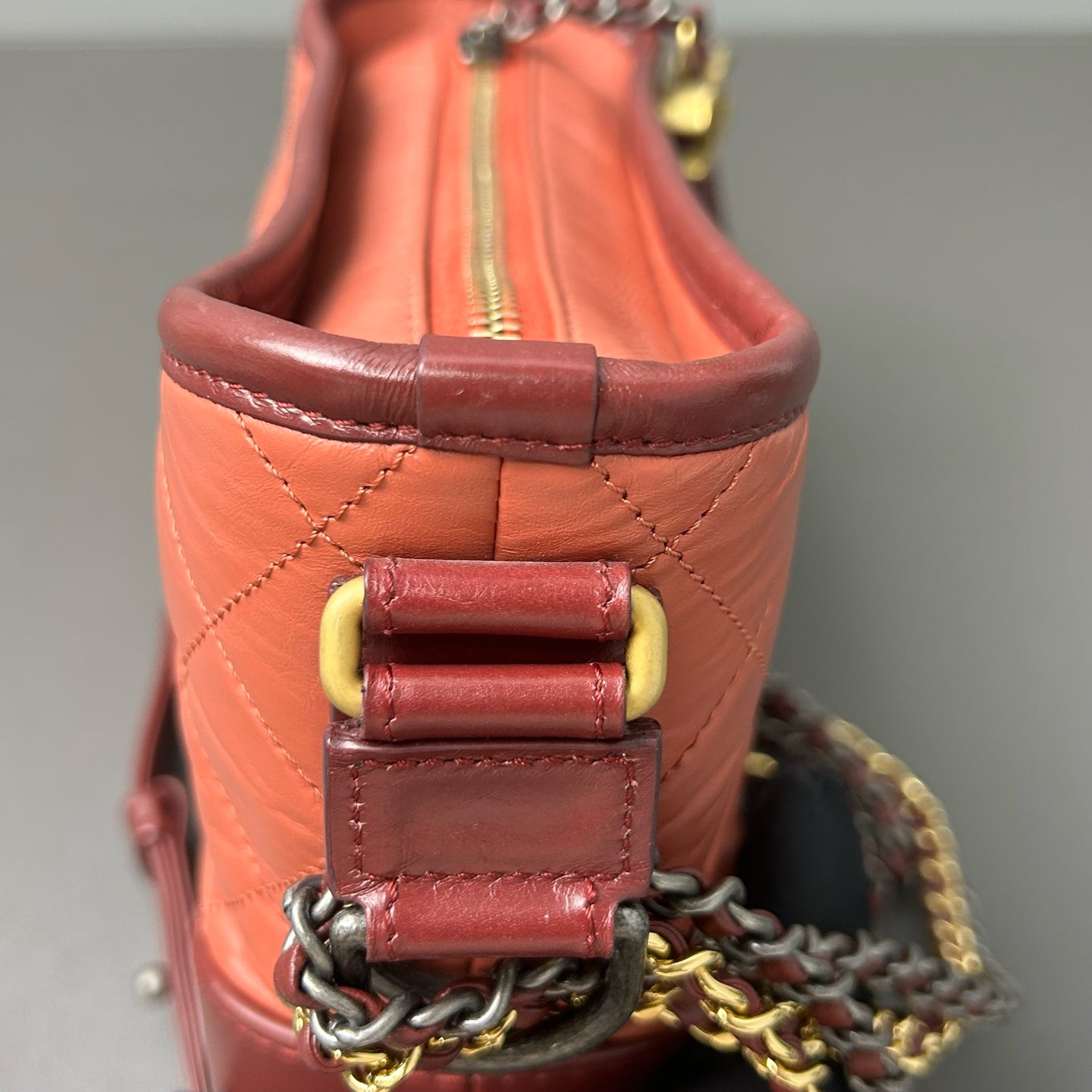Chanel - Gabrielle Hobo Bag - Aged calfskin leather - Dusty Rose Pink and Burgundy with Mixed-Tone Hardware - (Small)
