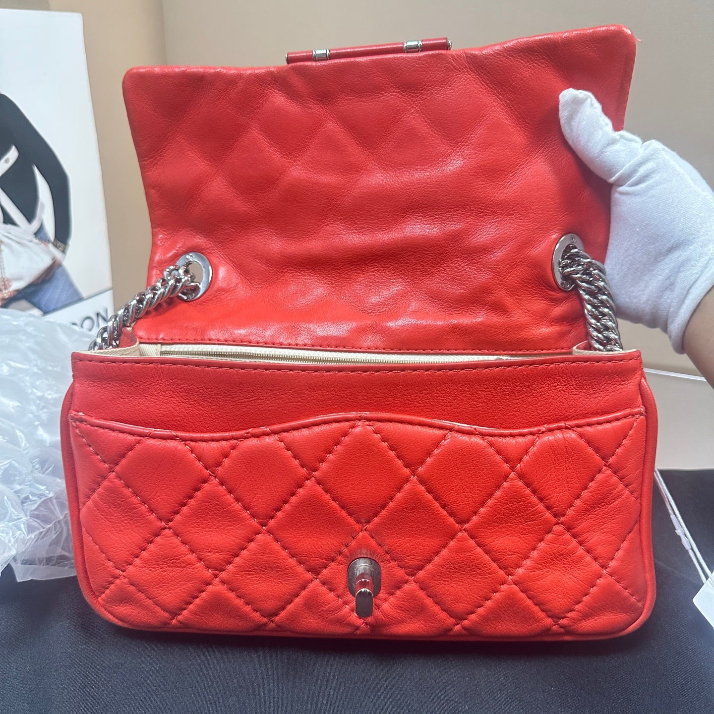 Chanel - Seasonal Large Logo Flap Bag - Lambskin leather - Red - (Medium)