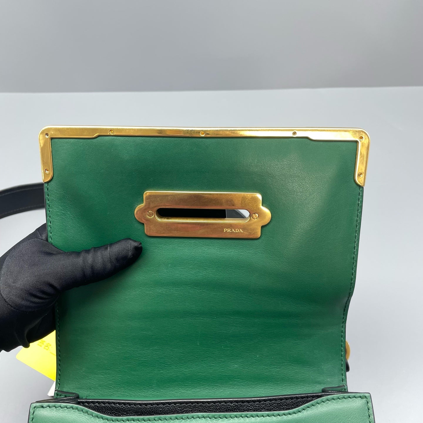 Prada - Cahier - Smooth calfskin leather with Saffiano leather accents - Green with Black accents - (mini)