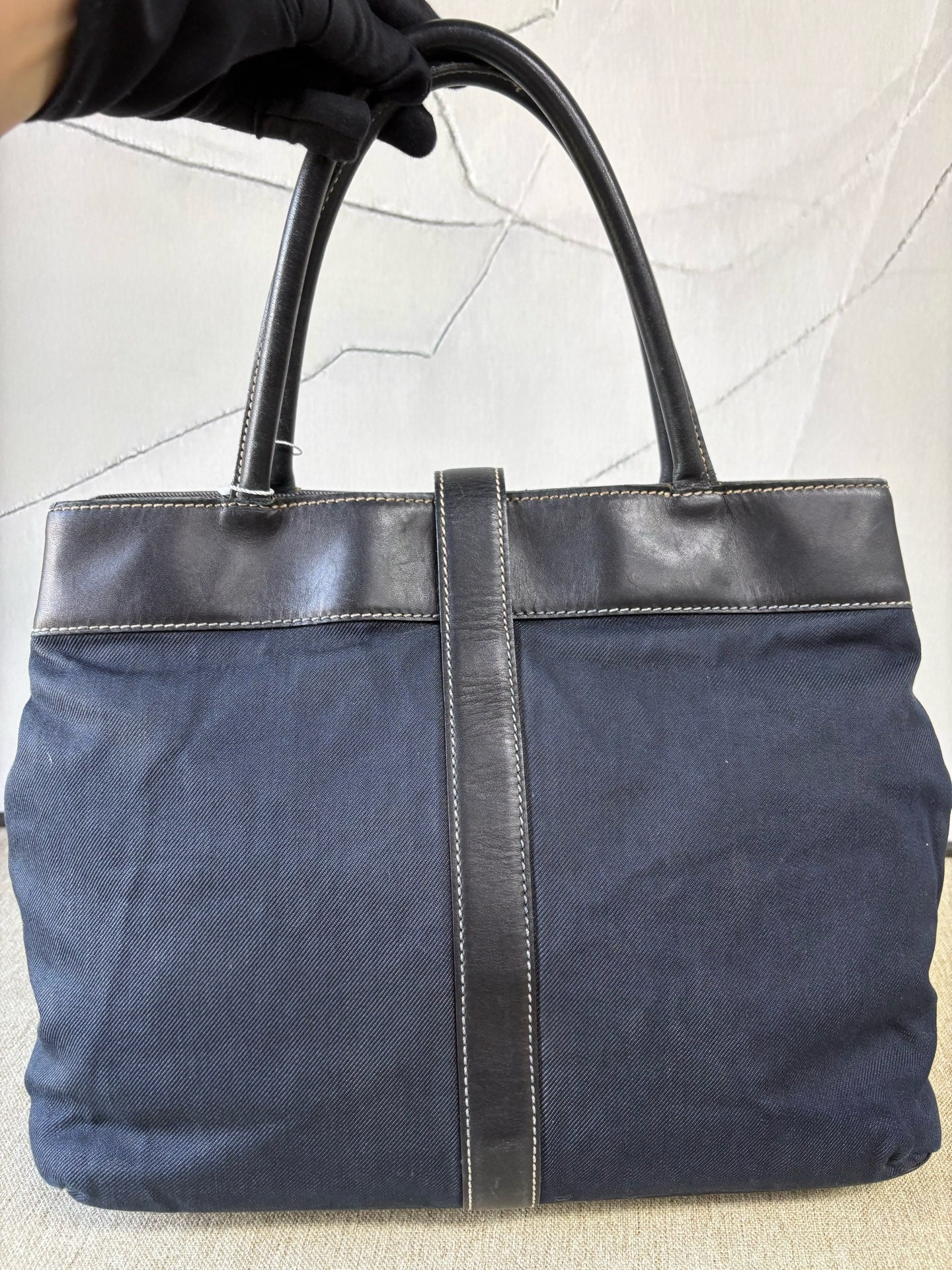 Chanel - Denim and Leather Tote Bag - Denim and leather - Dark Blue and Black - (medium)