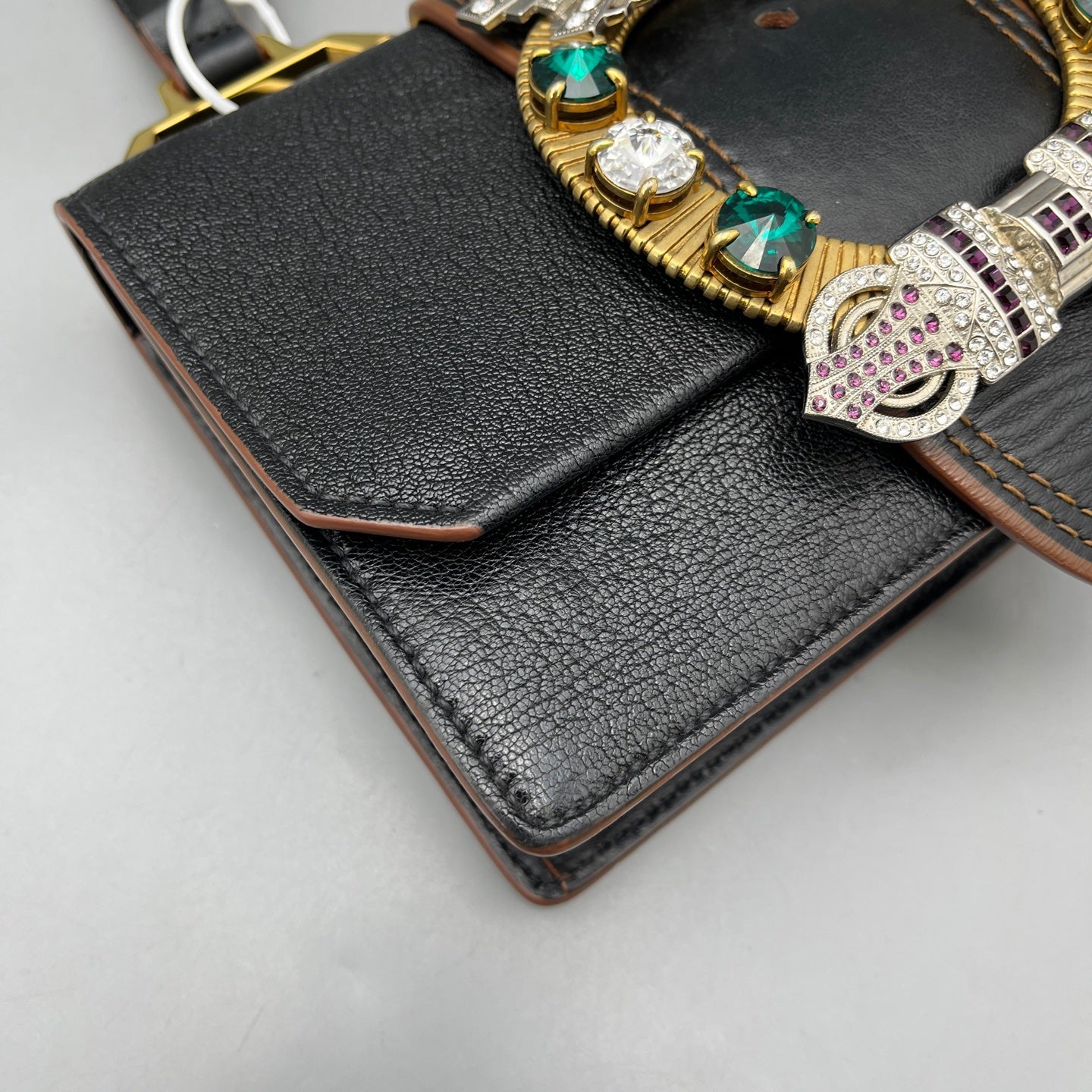 Miu Miu - Jeweled Flap Shoulder Bag - Grained leather - Black - (Small)