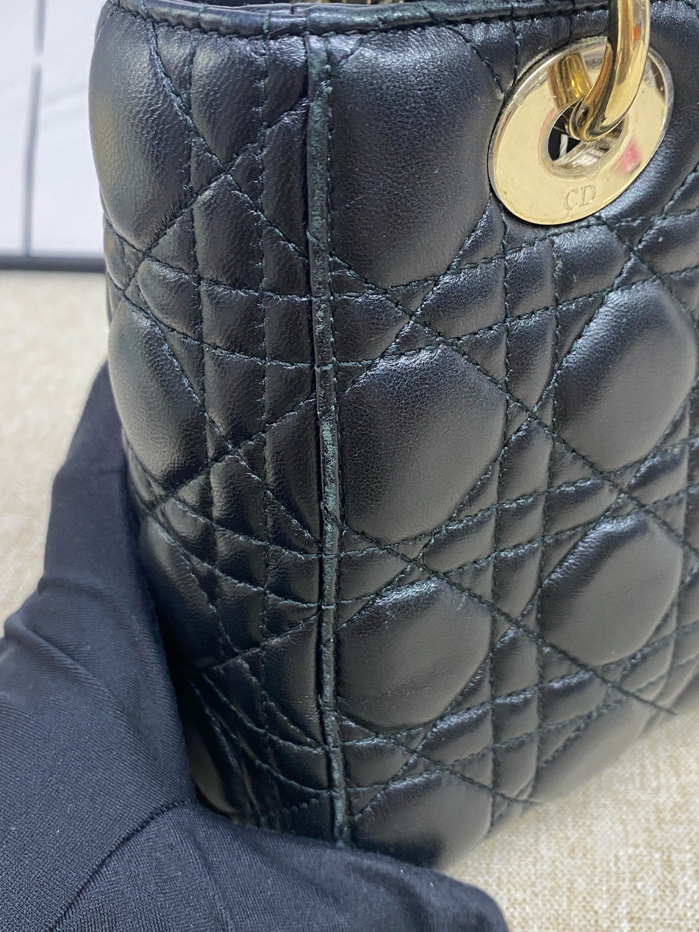 Dior - Lady Dior 4-Grille - Lambskin leather - Black - (small)