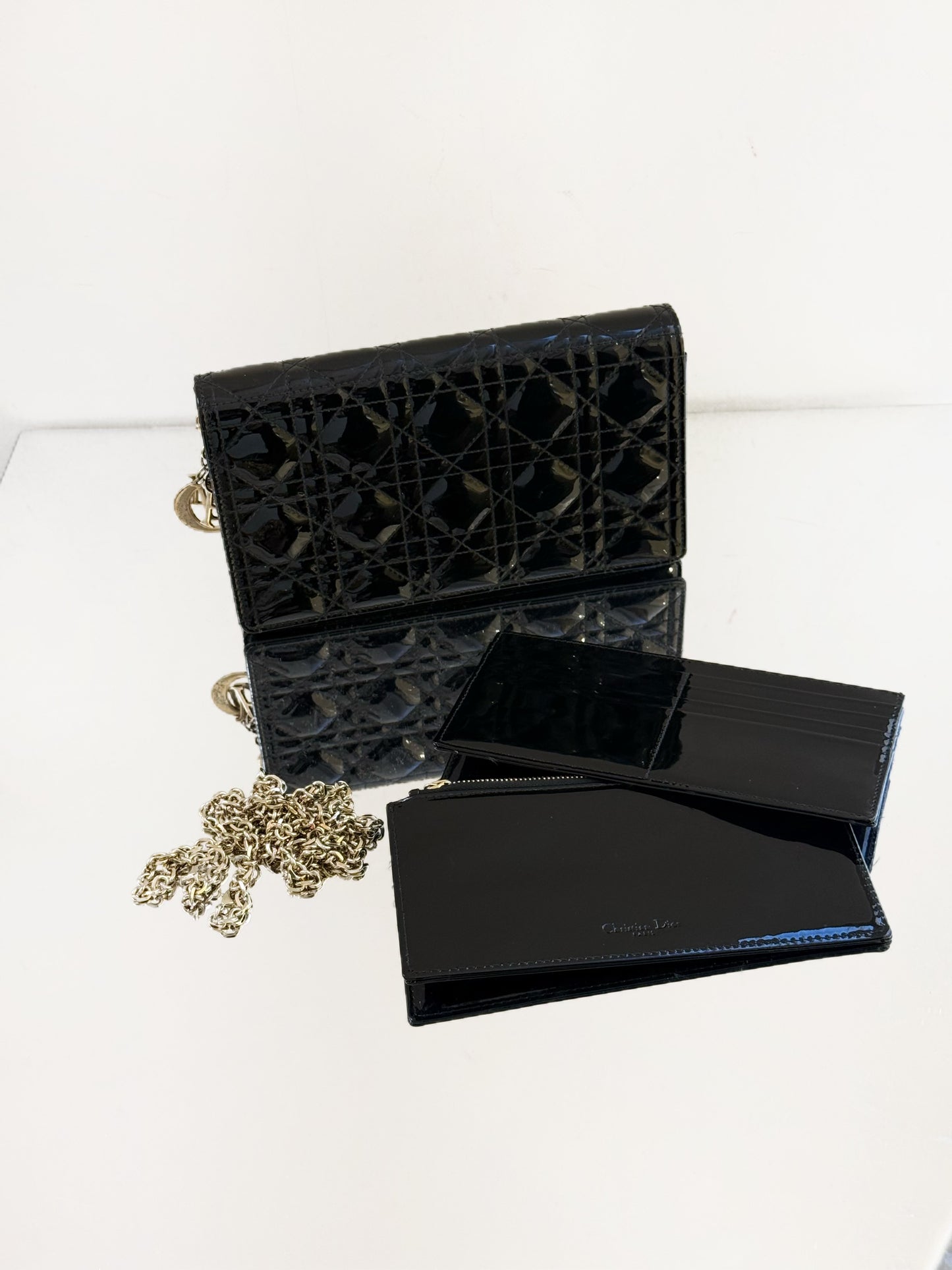 Dior - Lady Dior Cannage Chain Pouch 3-in-1 - Patent leather - Black - (mini)