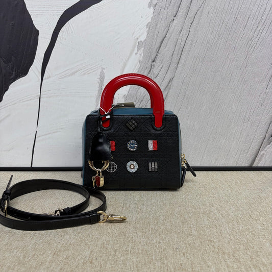 Dior - Lady Dior Mini Christmas Limited Edition Beaded Embroidered - Cowhide leather - Black with Blue side panels and Red handles - (Mini)